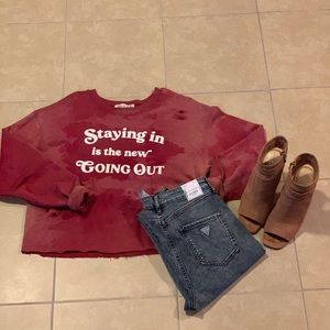 Distressed women’s crop sweatshirt. Oversized fit